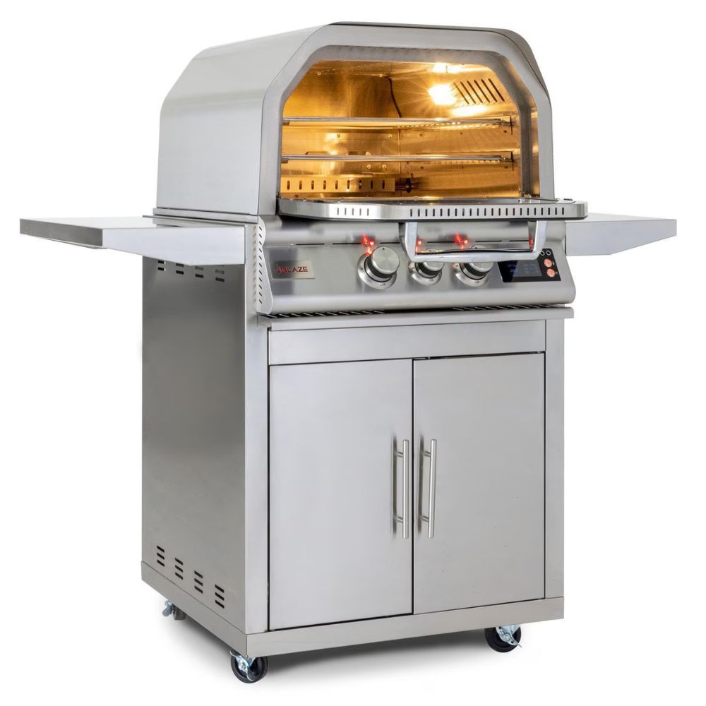 GRILLDEN™ blaze 26 inch freestanding natural gas outdoor pizza oven w rotisserie cart