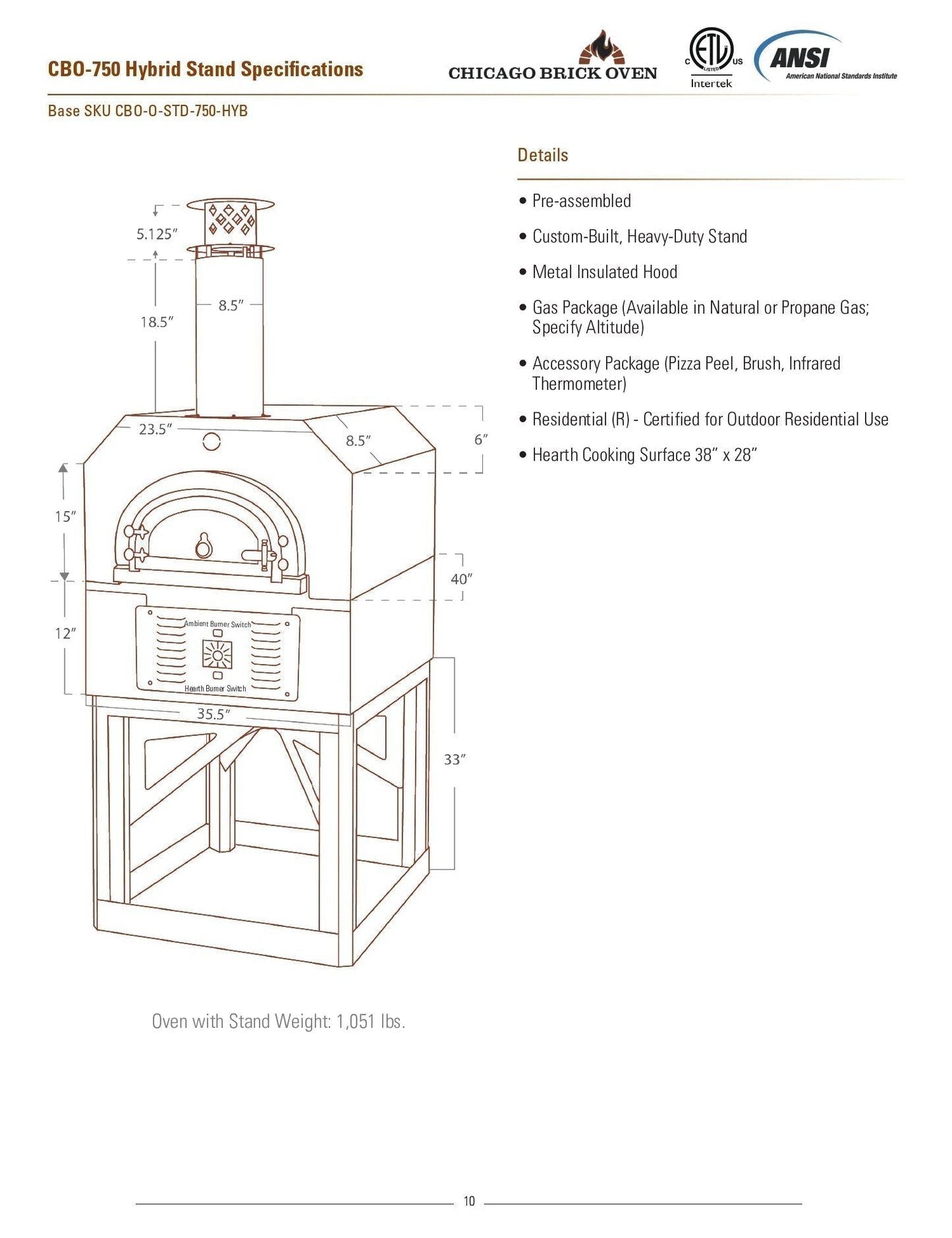 GRILLDEN™ chicago brick oven cbo 750 freestanding commercial dual fuel oven