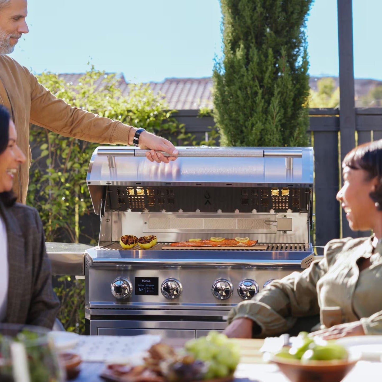 GRILLDEN™ blaze lte pro 32 inch 4 burner freestanding gas grill w digital temperature screen rear infrared burner