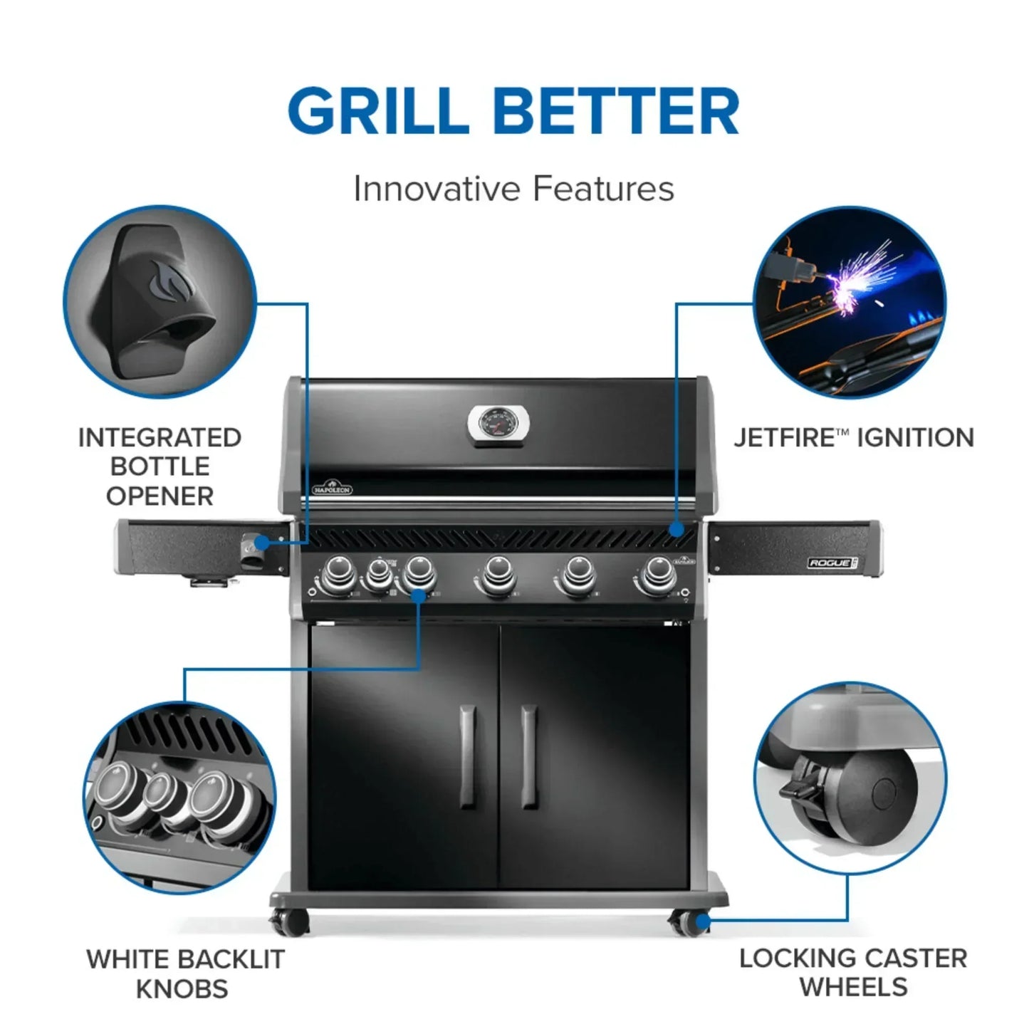 GRILLDEN™ napoleon rogue pro 625 sib black freestanding gas grill w infrared side burner