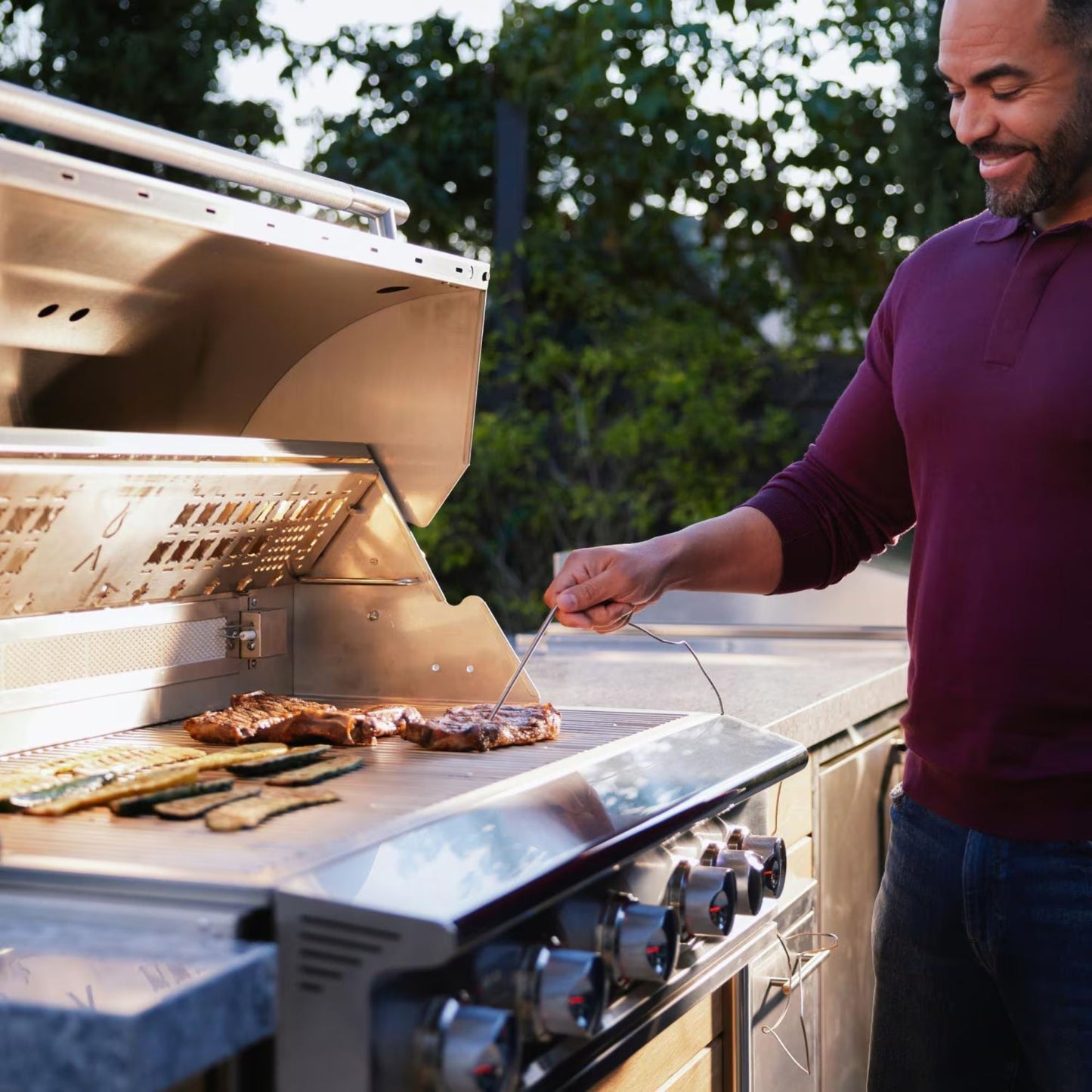 GRILLDEN™ blaze lte pro 32 inch 4 burner built in gas grill w digital temperature screen rear infrared burner