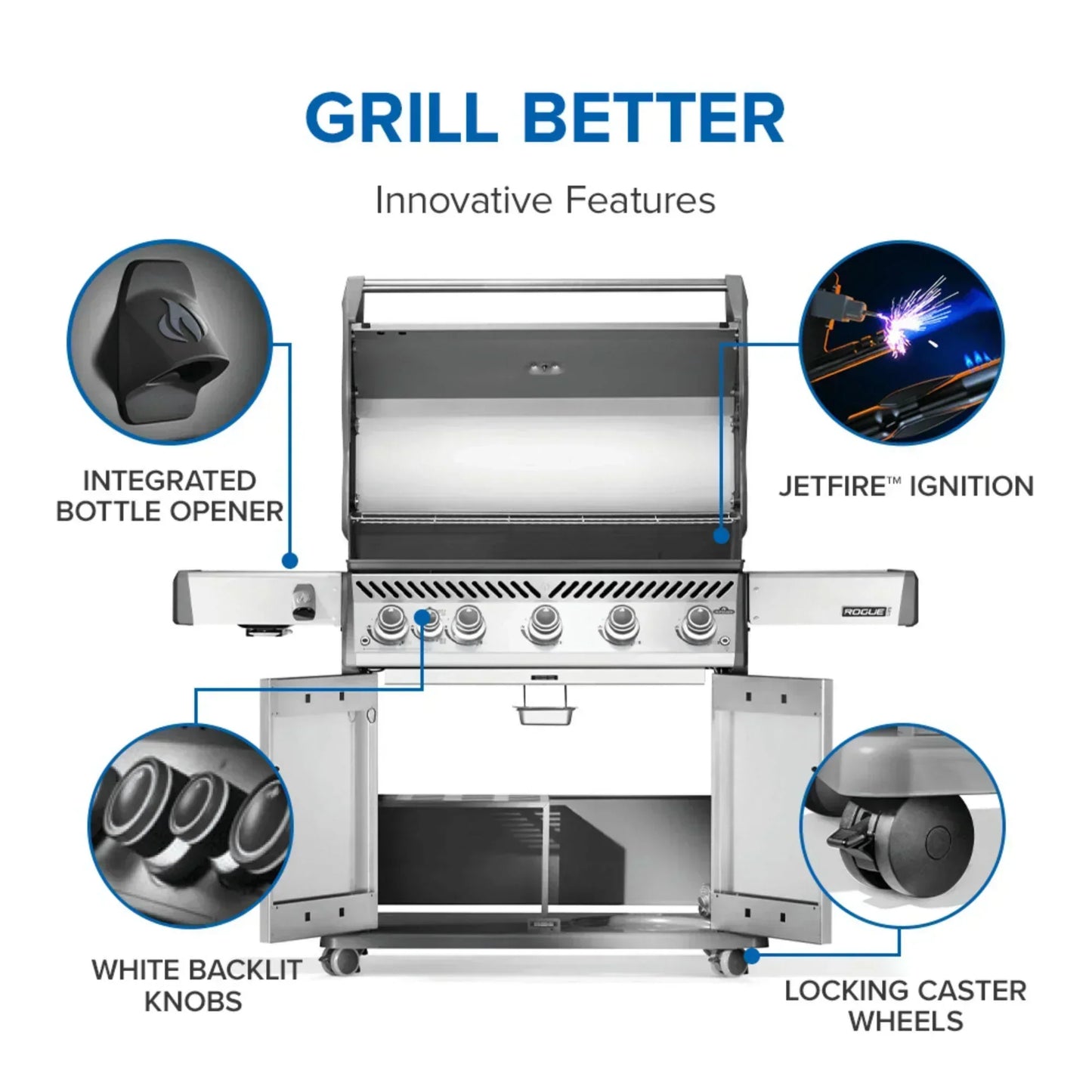 GRILLDEN™ napoleon rogue pro 625 sib freestanding gas grill w infrared side burner