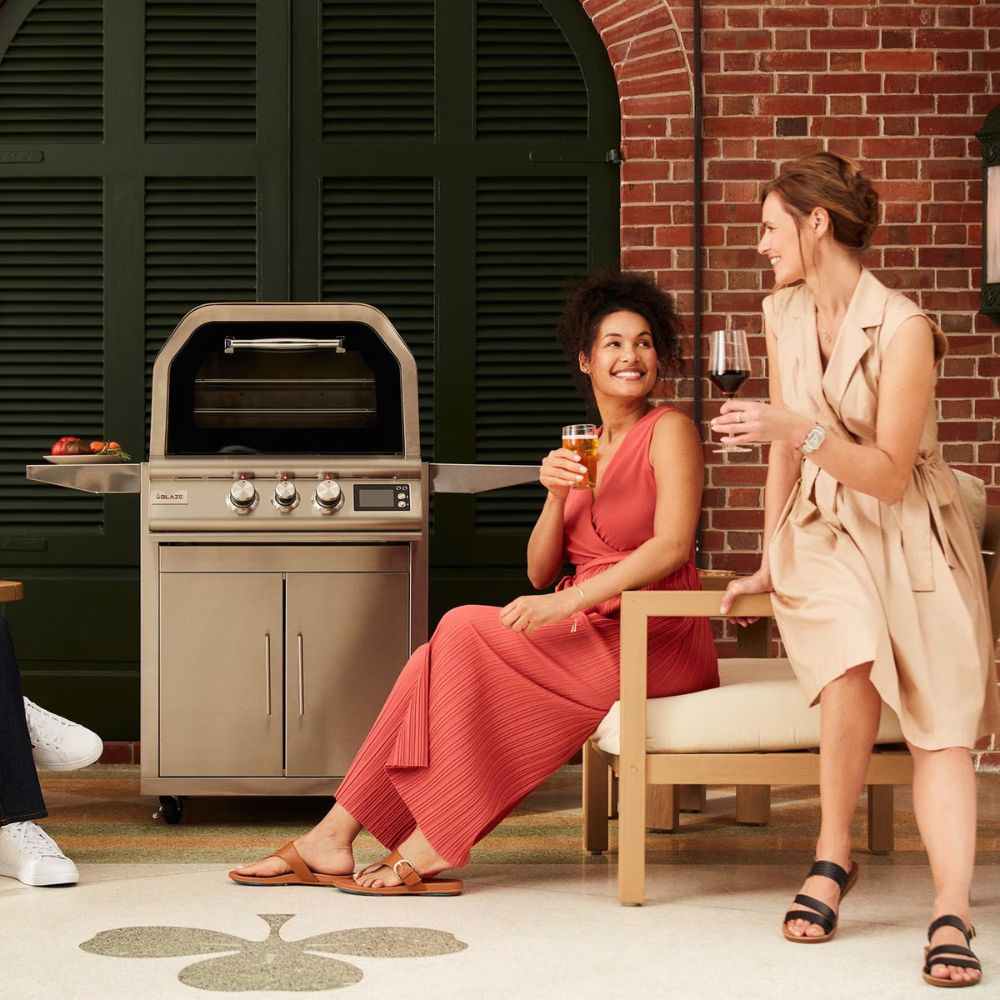 GRILLDEN™ blaze 26 inch freestanding natural gas outdoor pizza oven w rotisserie cart