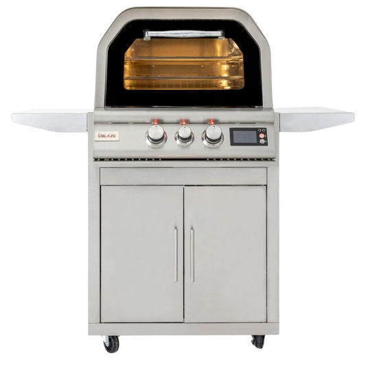 GRILLDEN™ blaze 26 inch freestanding natural gas outdoor pizza oven w rotisserie cart