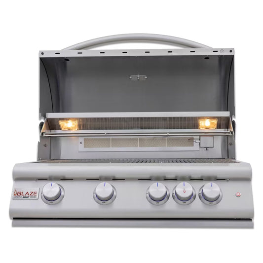 GRILLDEN™ blaze premium lte marine grade 32 inch built in gas grill w lift assist hood rear infrared burner