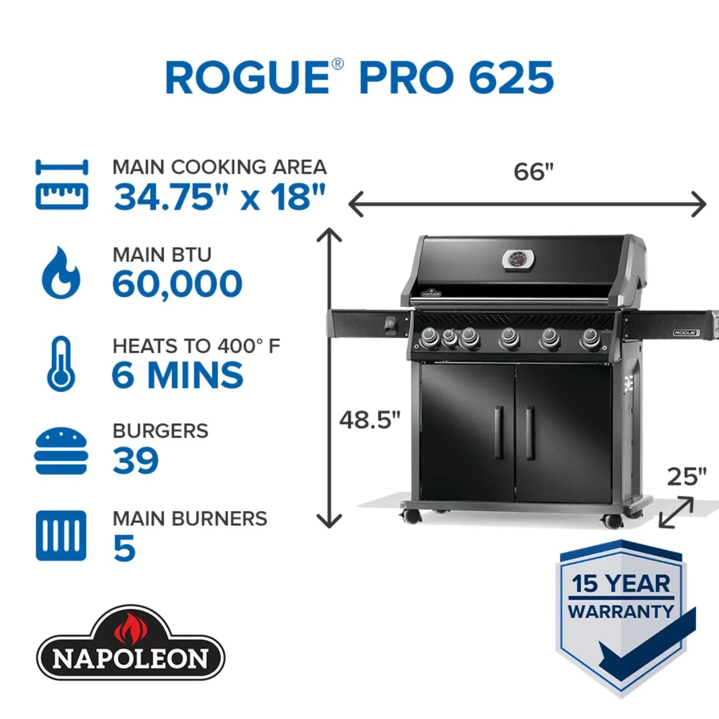 GRILLDEN™ napoleon rogue pro 625 sib black freestanding gas grill w infrared side burner