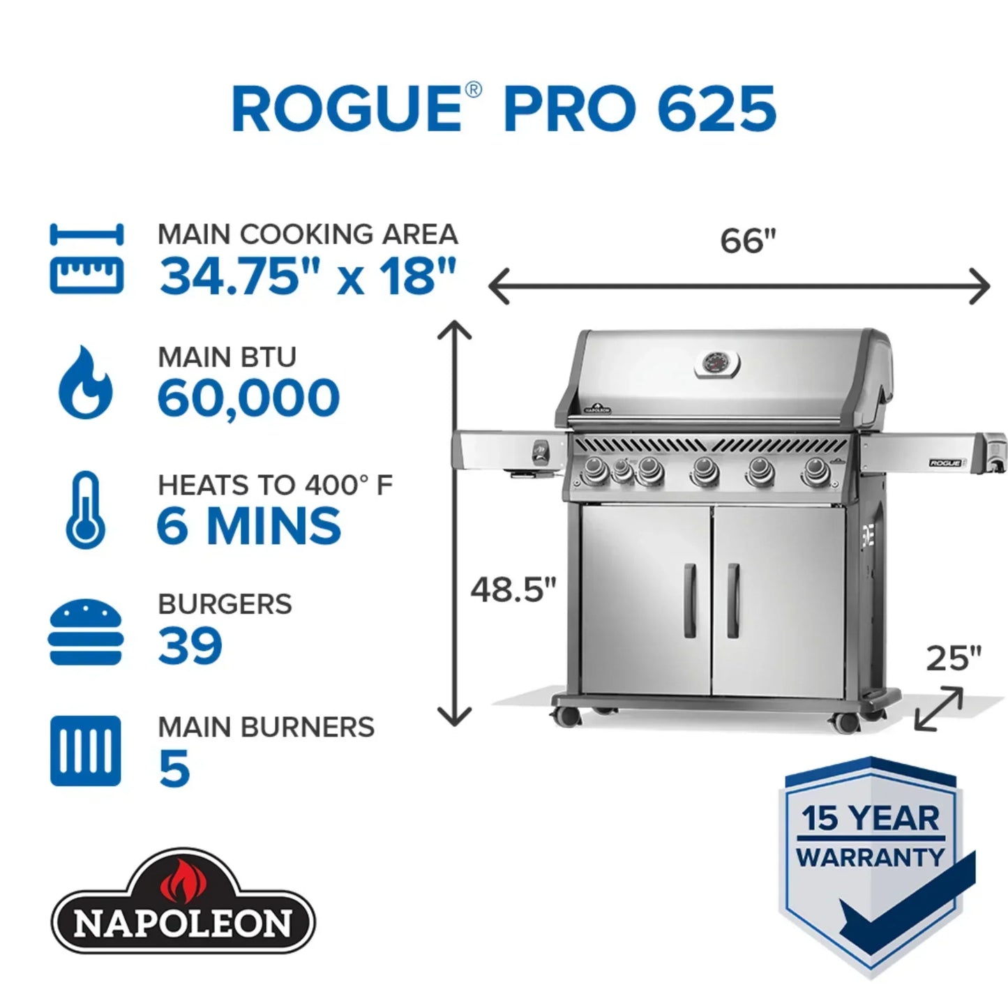 GRILLDEN™ napoleon rogue pro 625 sib freestanding gas grill w infrared side burner